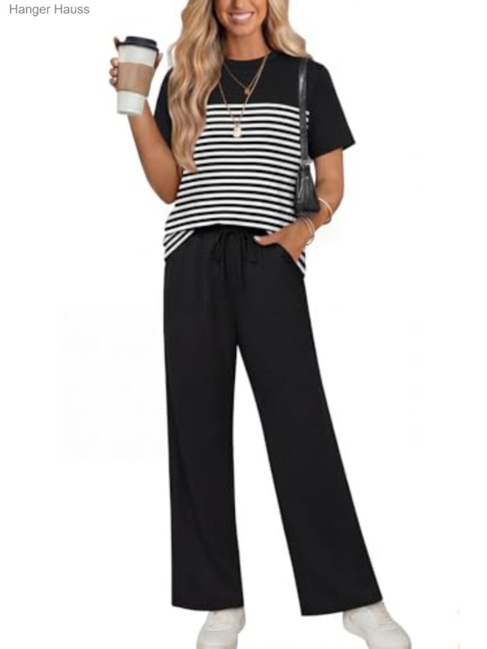 Two Piece Lounge Set with Wide Leg Pants, 4-Way Stretch